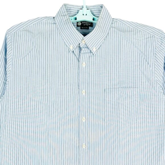 J. Crew Haberdashery Men's Blue/Green Striped Button-Down Shirt Size XL 17-17.5 - Picture 3 of 10